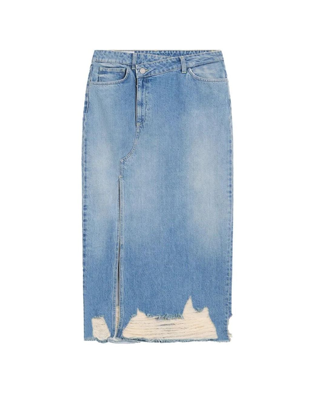 Dondup Blue Ripped Slit Midi Skirt