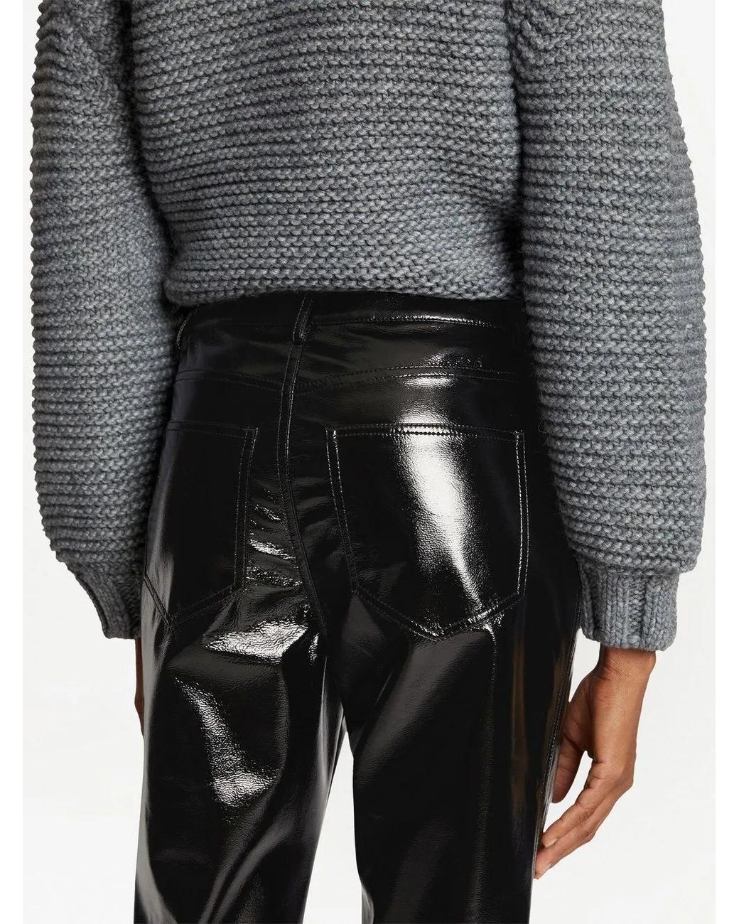 Proenza Schouler Black Lacquered-Effect Straight-Leg Trousers