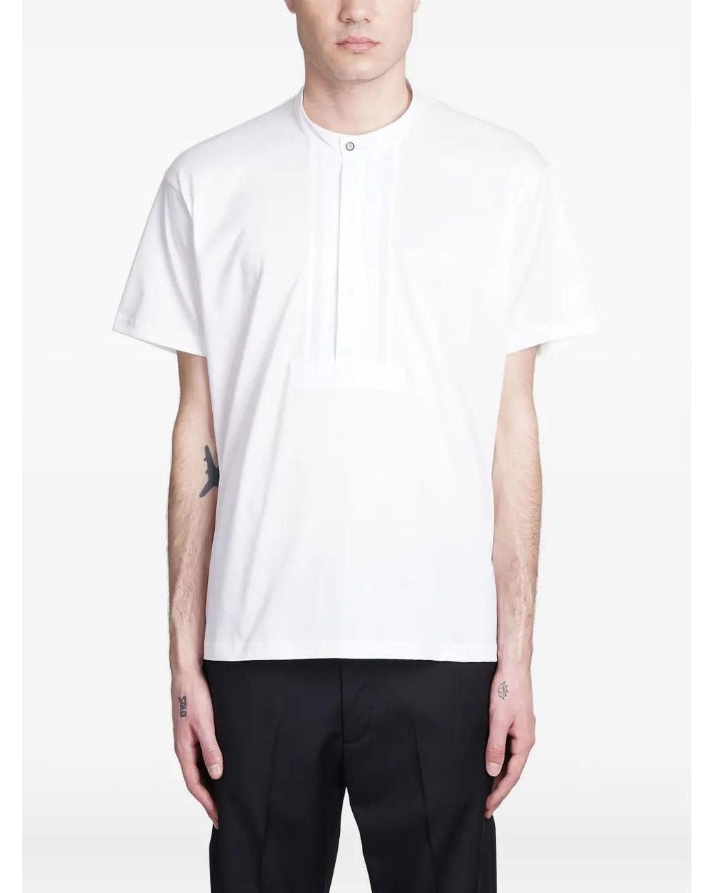 Low Brand White Mandarin-Collar T-Shirt for men
