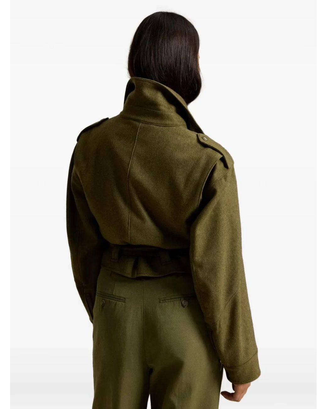 Polo Ralph Lauren Green Veste En Laine À Taille Ceinturée