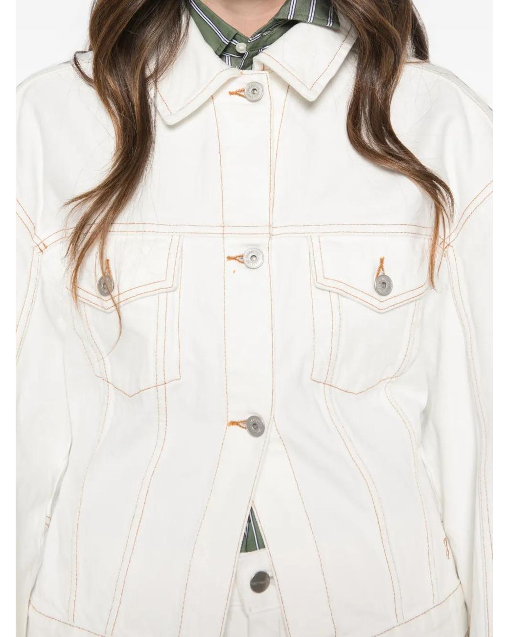 Jacquemus White Veste En Jean À Coutures Contrastantes