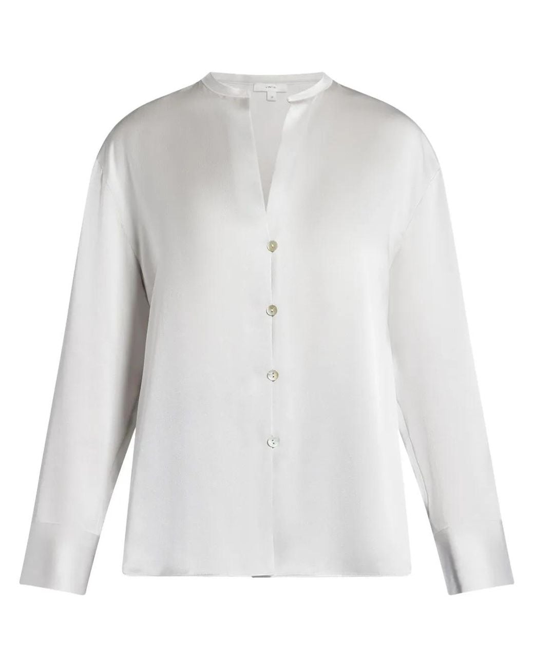 Vince White Band-Collar Silk Blouse