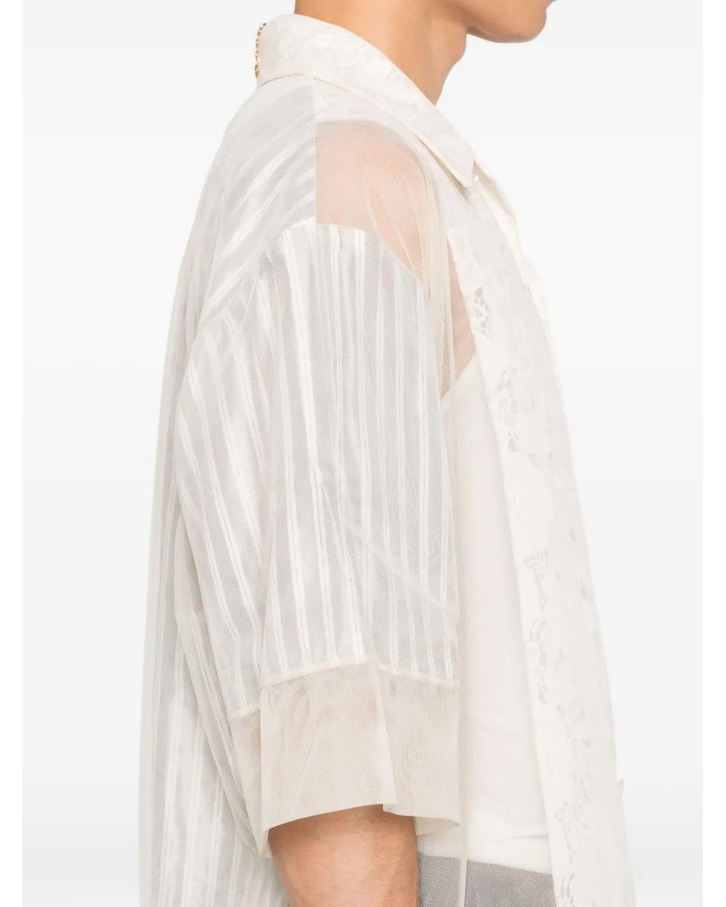 Simone Rocha White Lace-Panel Striped Shirt for men