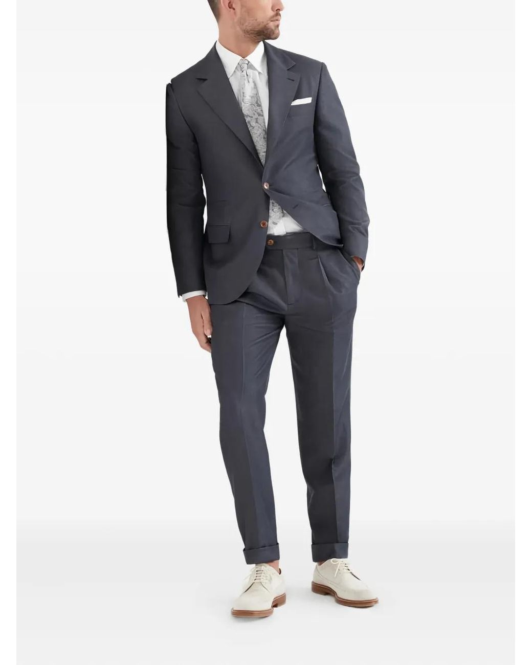 Brunello Cucinelli Blue Two-Button Linen Suit for men