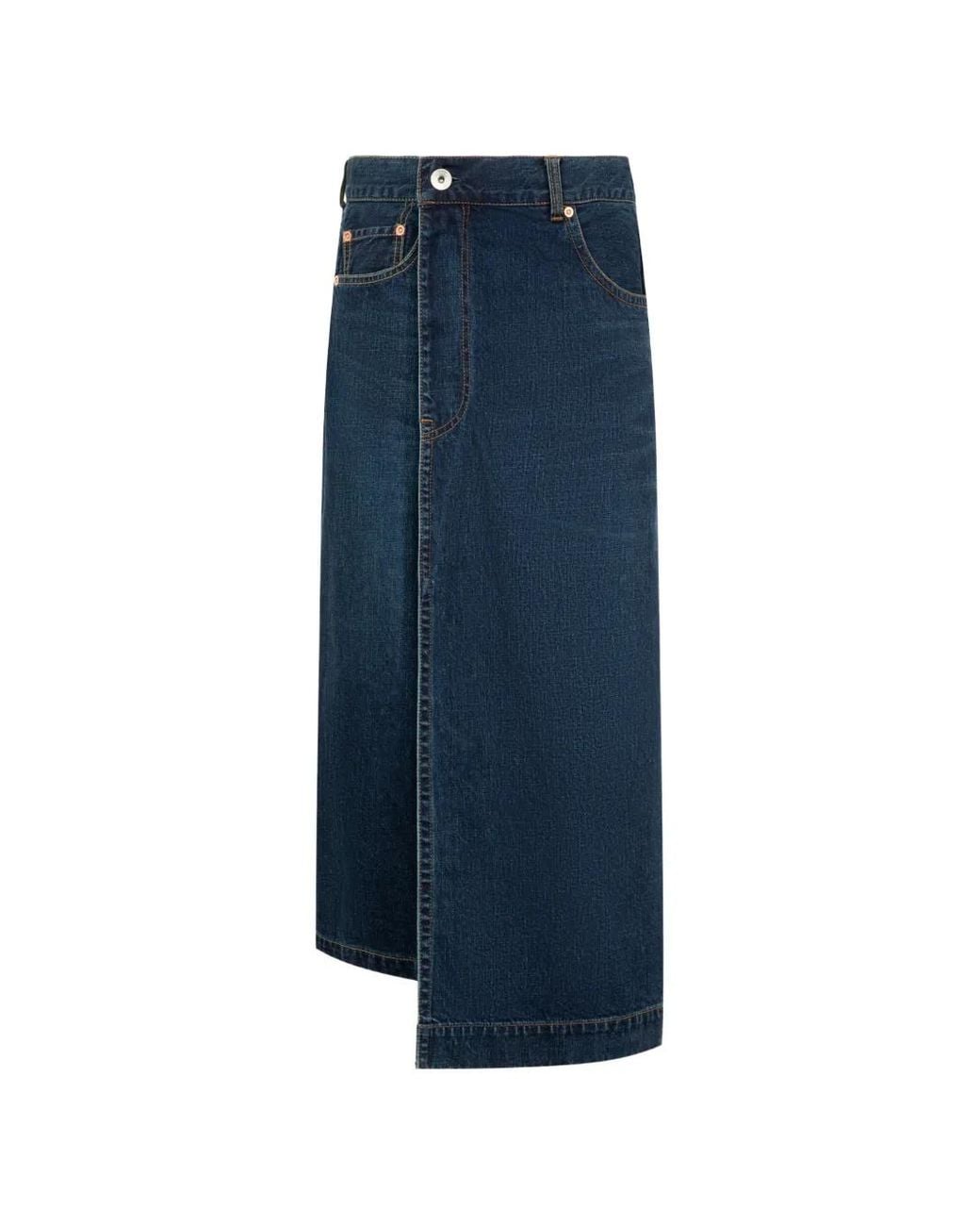 Sacai Blue Asymmetric Wrap Maxi Skirt