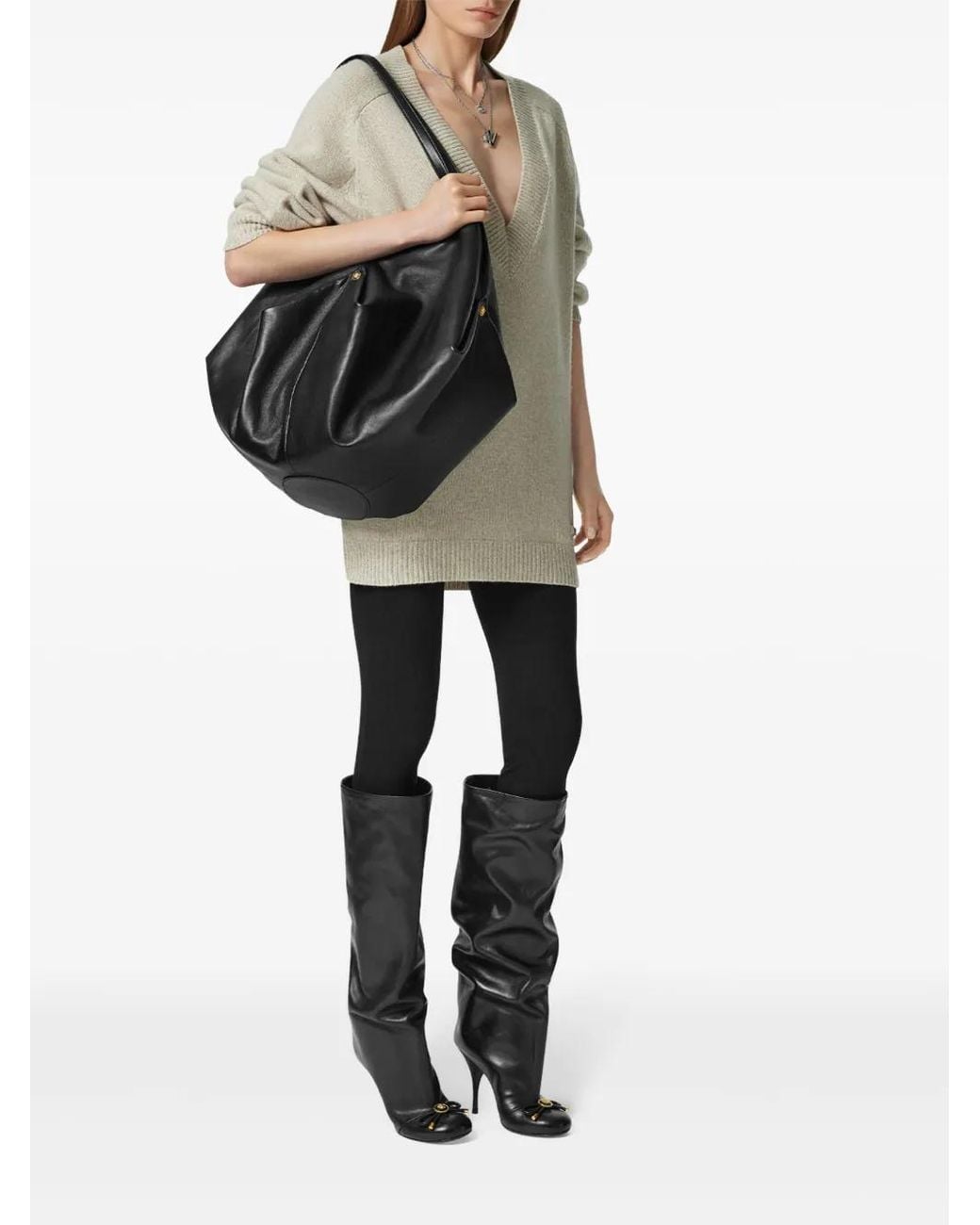 Versace Black Protea Large Nappa Shoulder Bag