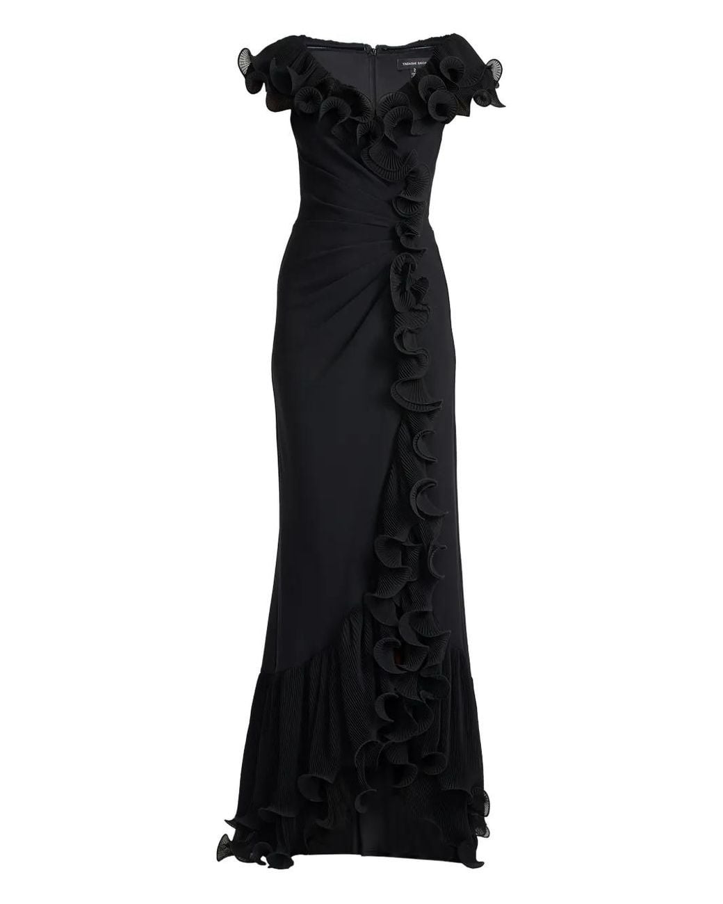 tadashi shoji black dress Lou Embroidered Crepe Bell Sleeve Dress main image 1
