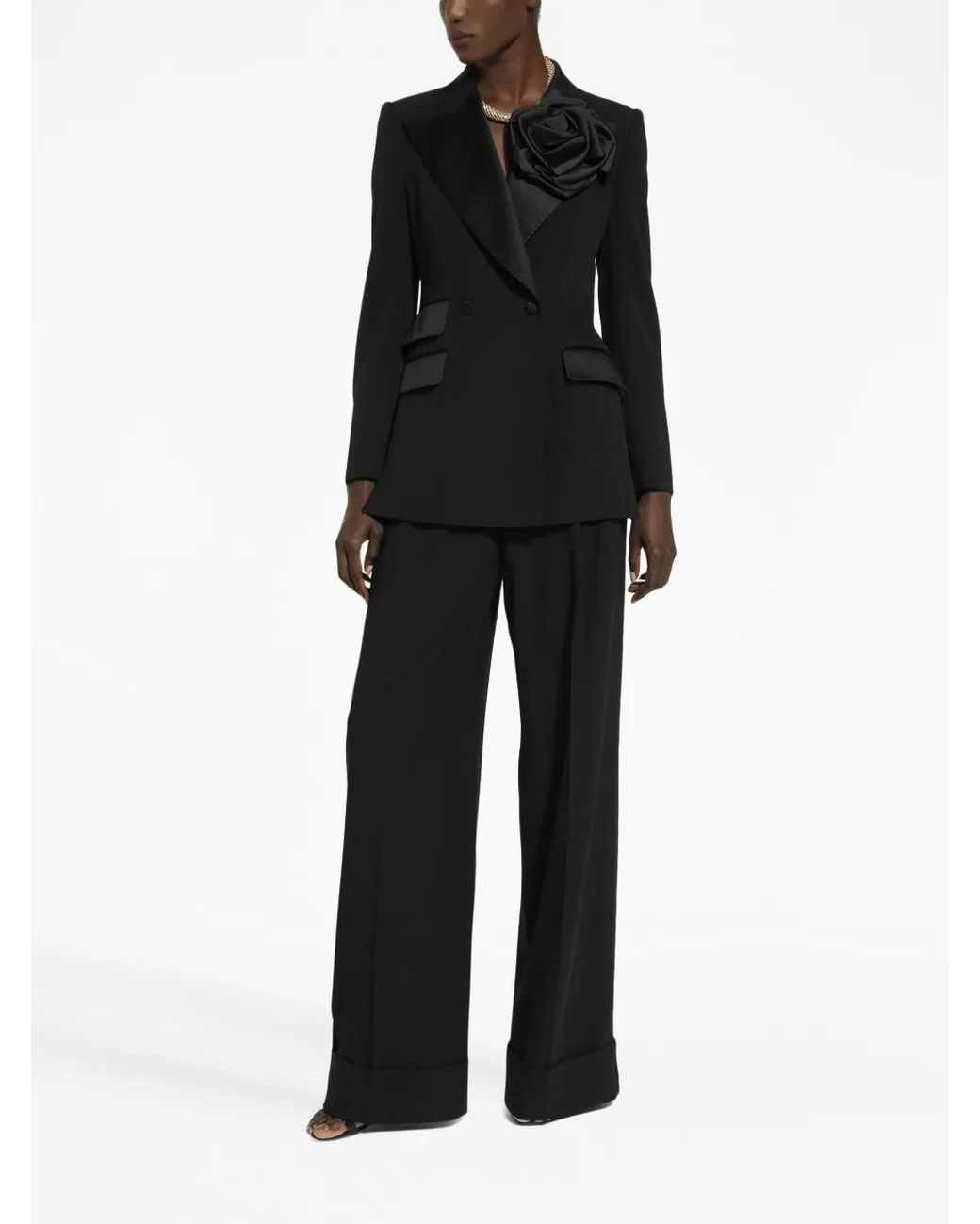 Dolce & Gabbana Black Floral Applique Wool Blazer