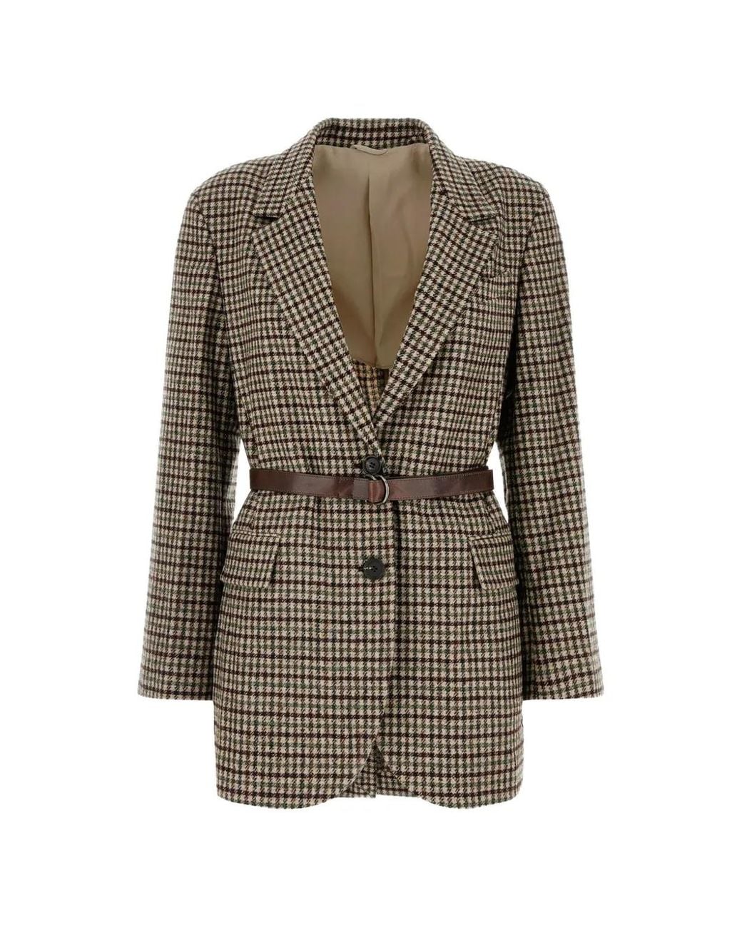 Brunello Cucinelli Gray Madras Belted Blazer