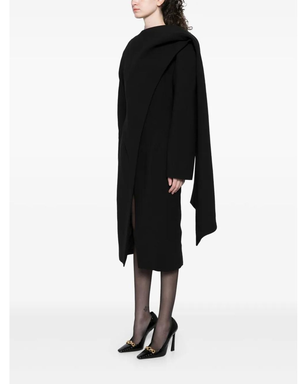 Mugler Black Scarf Wool Coat