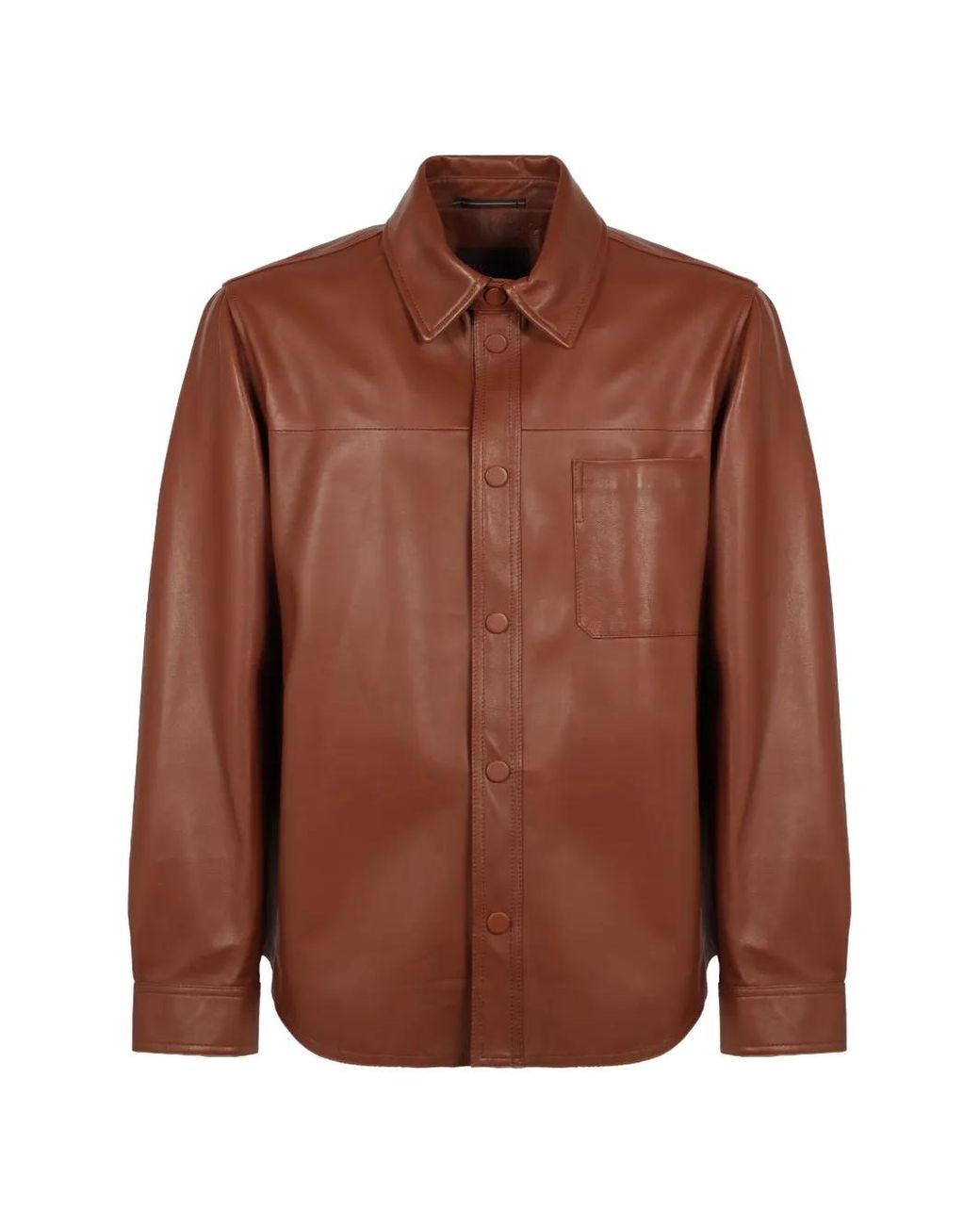Slowear Brown Button Front Leather Shirt for men