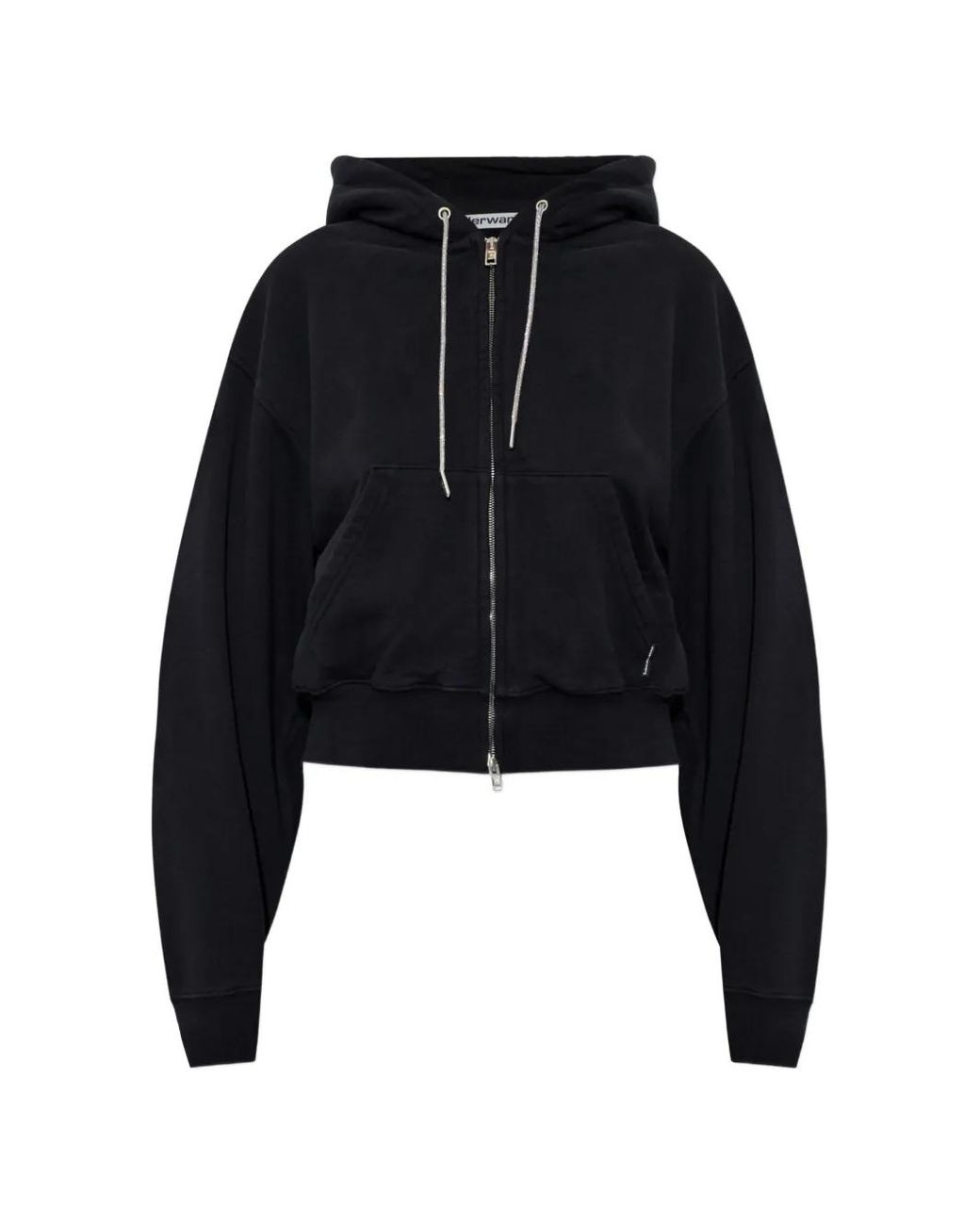 Alexander Wang Black Crystal Hotfix Drawcord Zip-Up Hoodie
