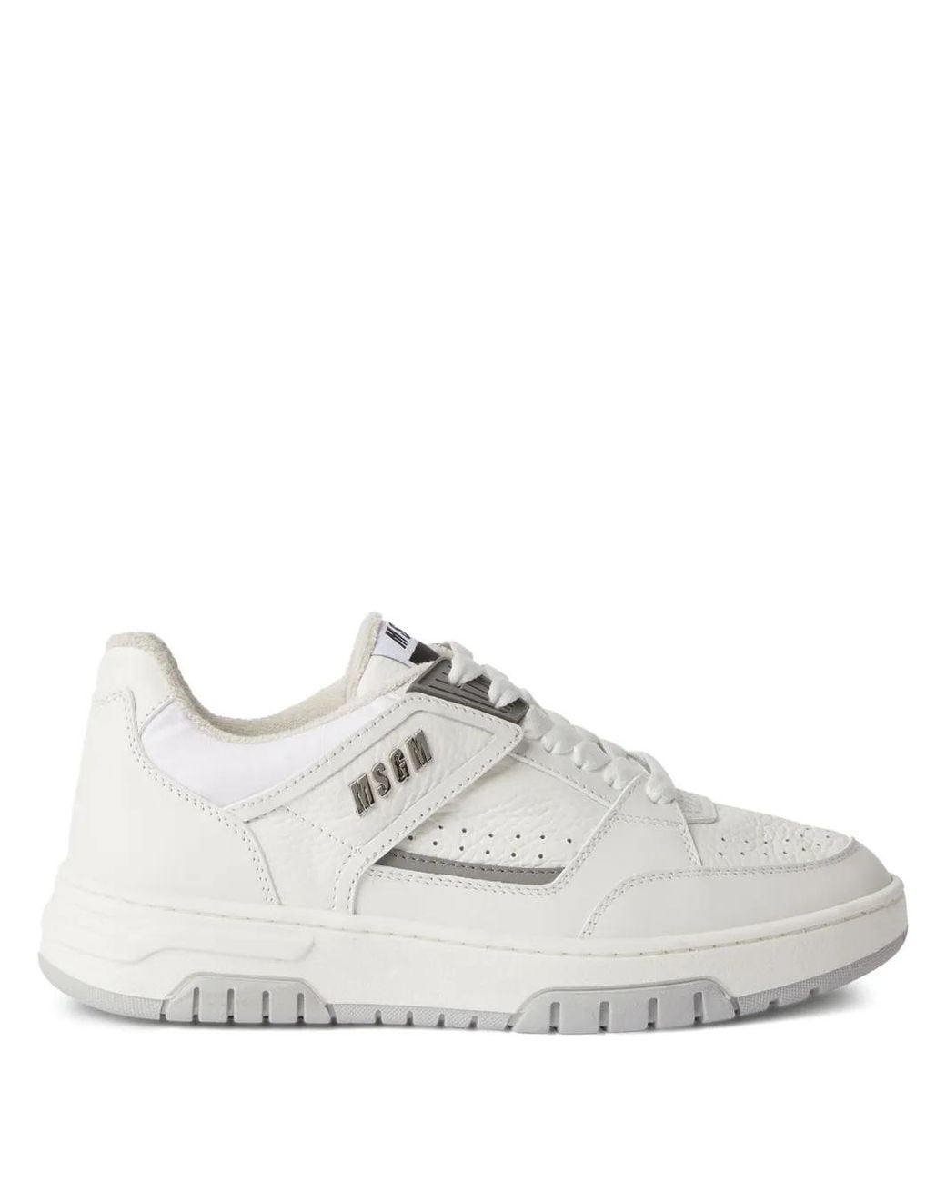 MSGM White Logo-Debossed Leather Sneakers
