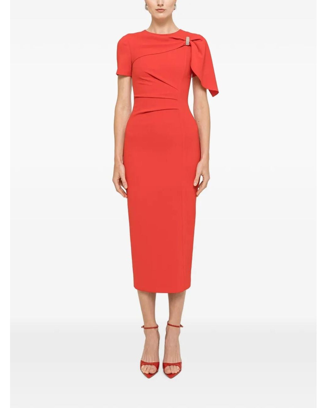 Nissa Red Fitted Midi Dress