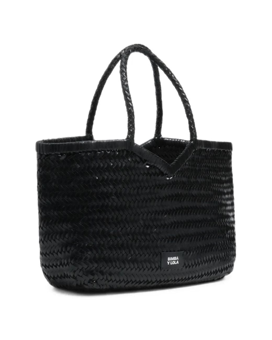 Bimba Y Lola Black Large Plaited Leather Shopper Bag