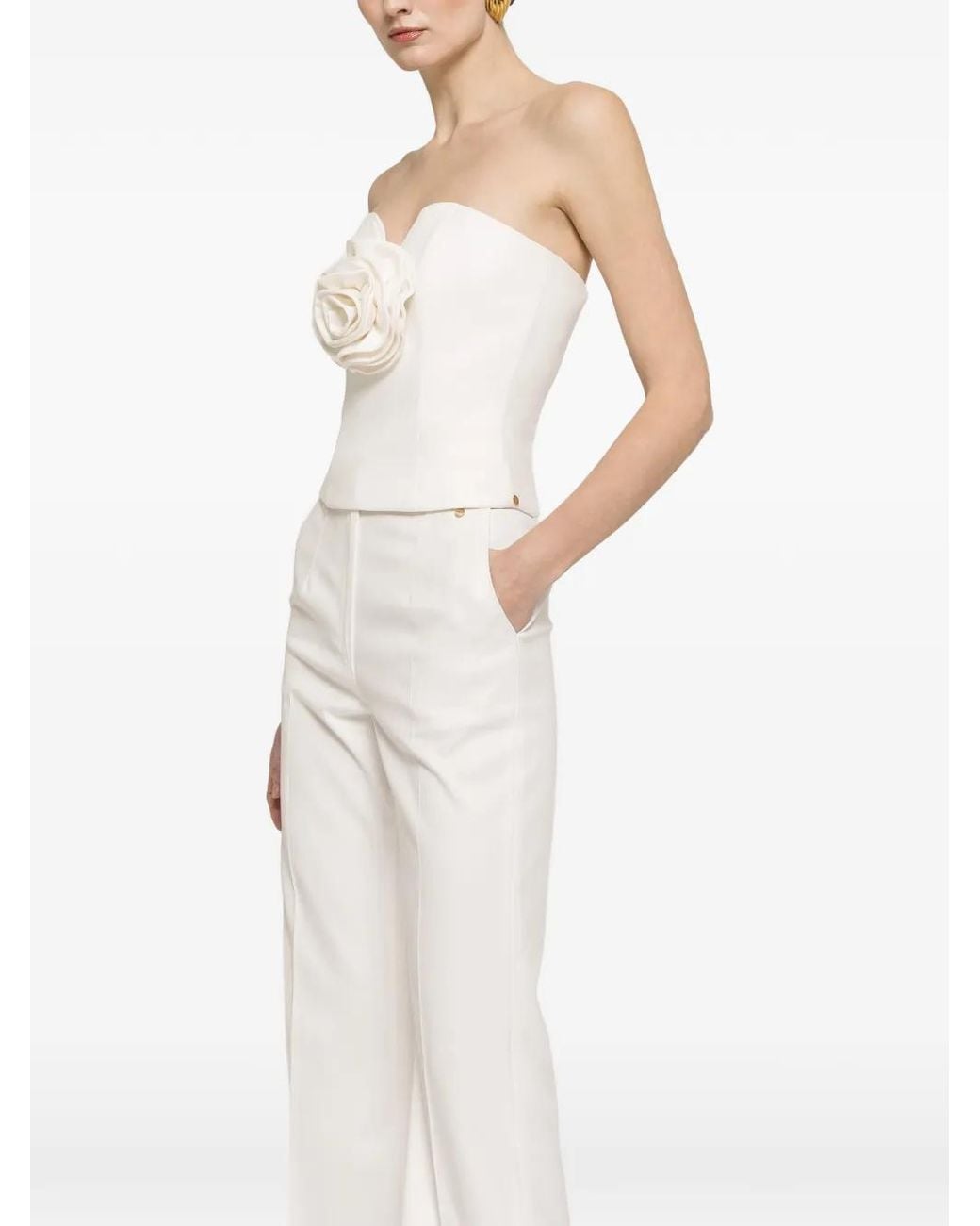 Nissa White Floral-Appliqué Corset Top
