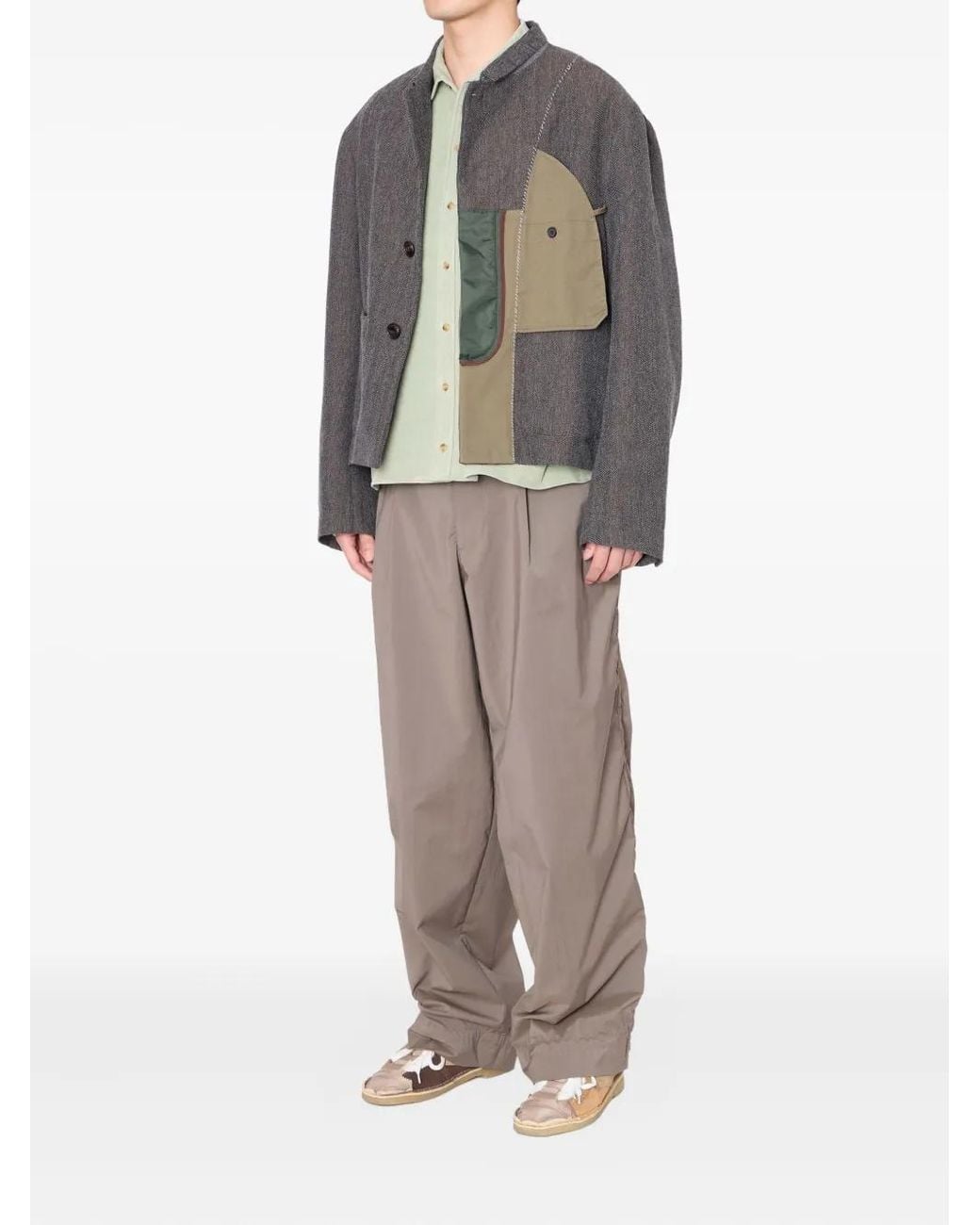Kolor Gray Herringbone Panelled Jacket for men