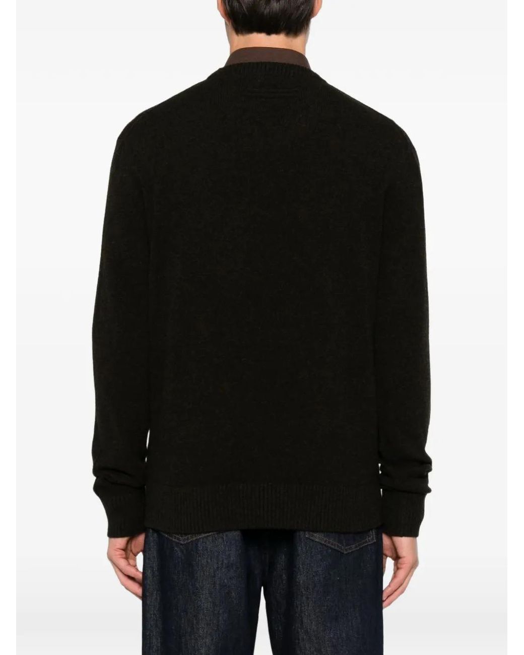 Zegna Black Crew-Neck Ribbed-Trim Sweater for men