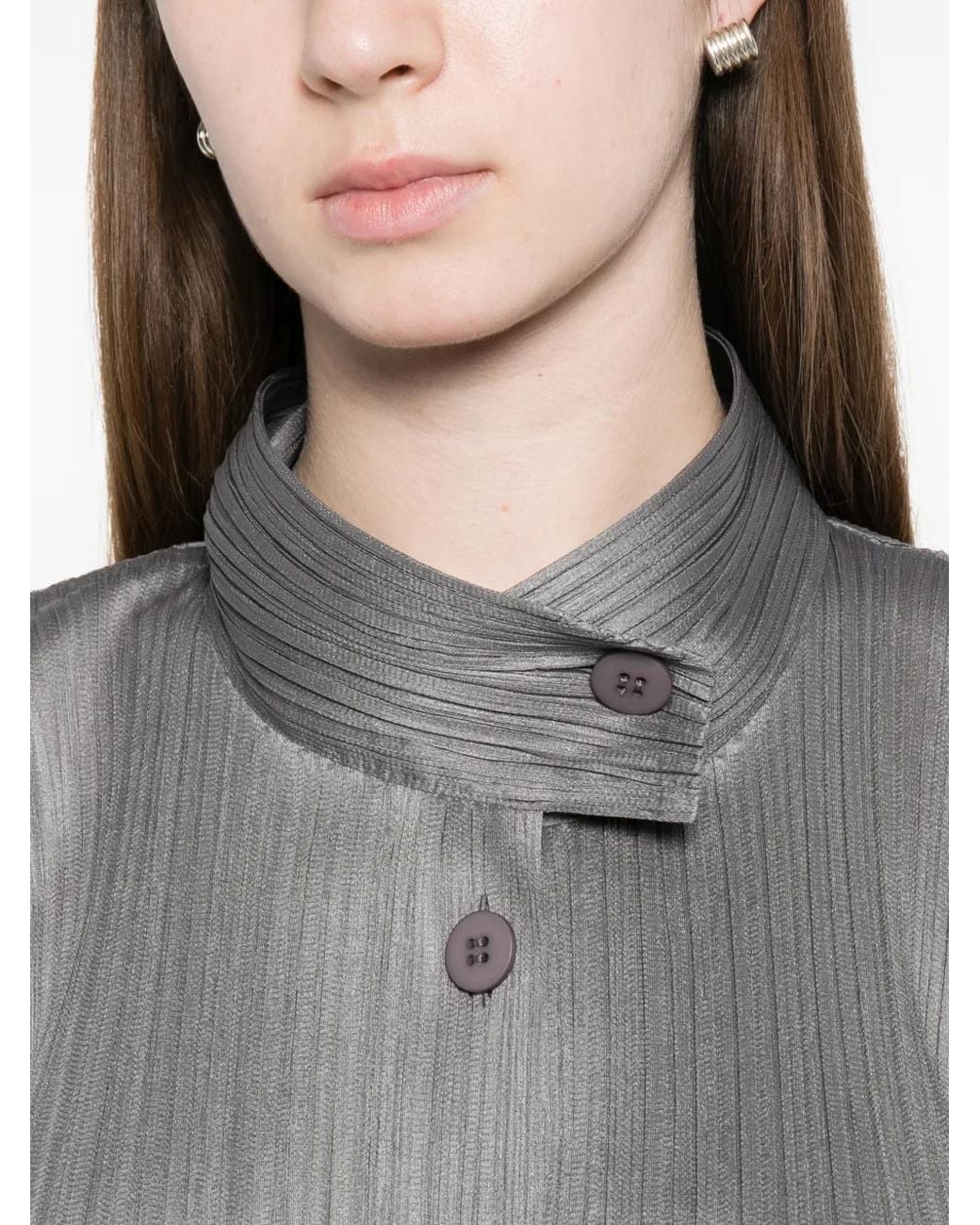 Pleats Please Issey Miyake Gray Skyline Buttoned Pleated Coat