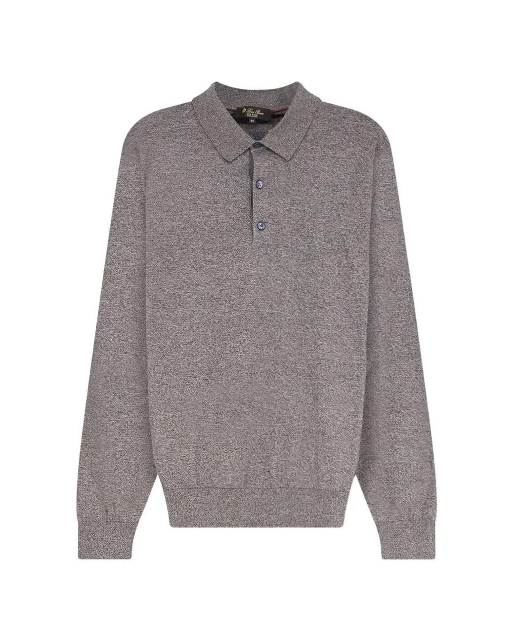 Loro Piana Gray Classic-Collar Mélange Polo Shirt for men