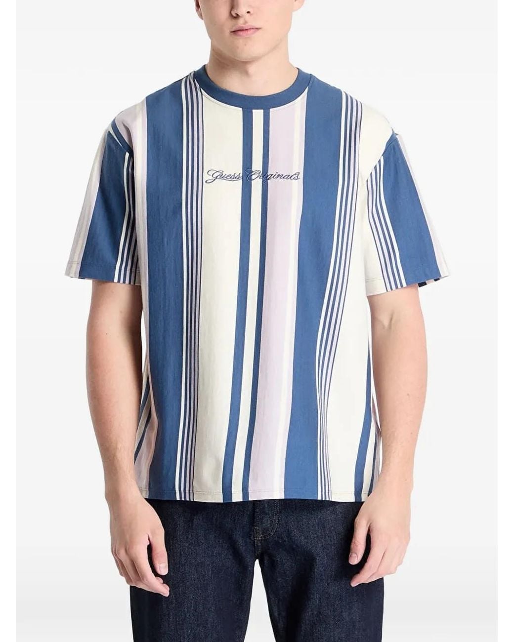 Guess Blue Guess Originals Vertical-Stripe T-Shirt for men