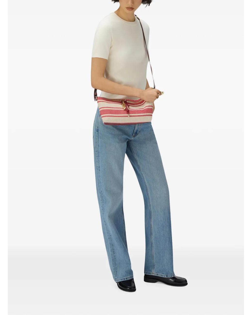 Furla Pink Debby Striped Shoulder Bag