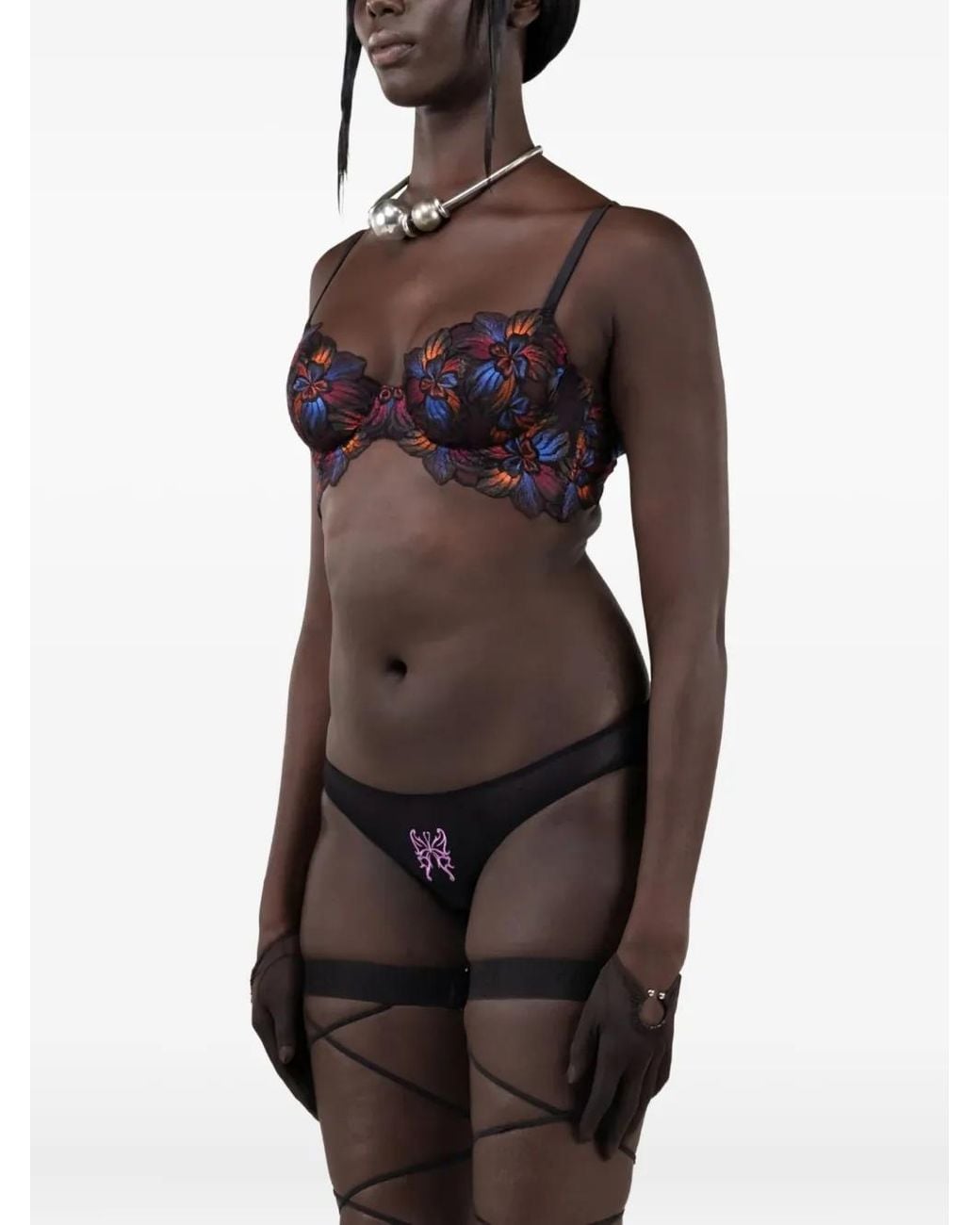Zhilyova Black Floral Embroidered Bra