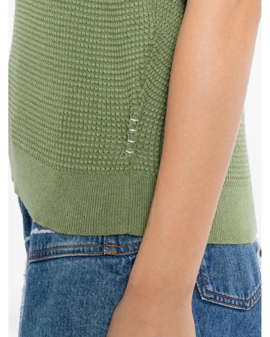 J.W. Anderson Green Waffle-Knit Short-Sleeve Sweater