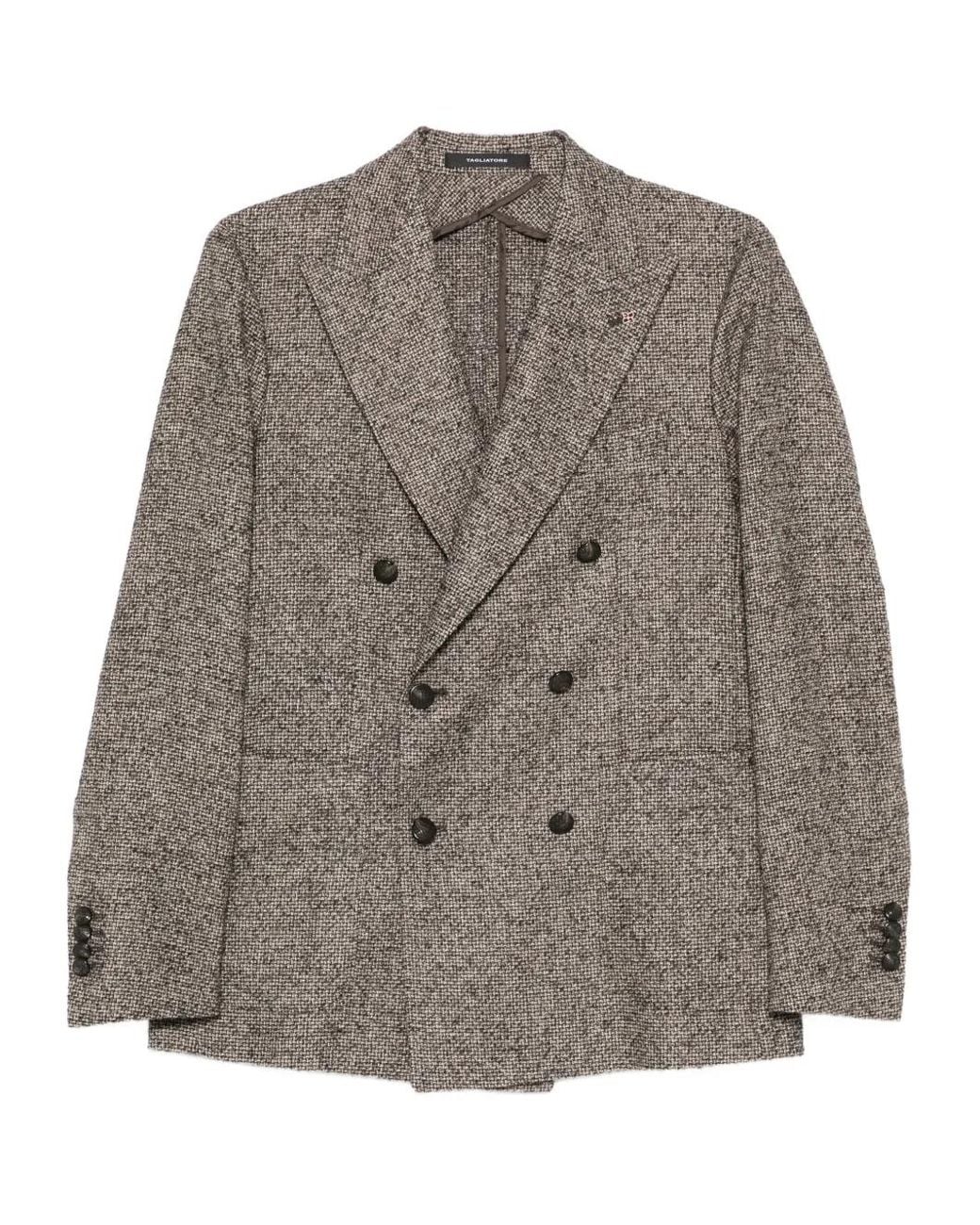 Tagliatore Gray Double-Breasted Textured Blazer for men