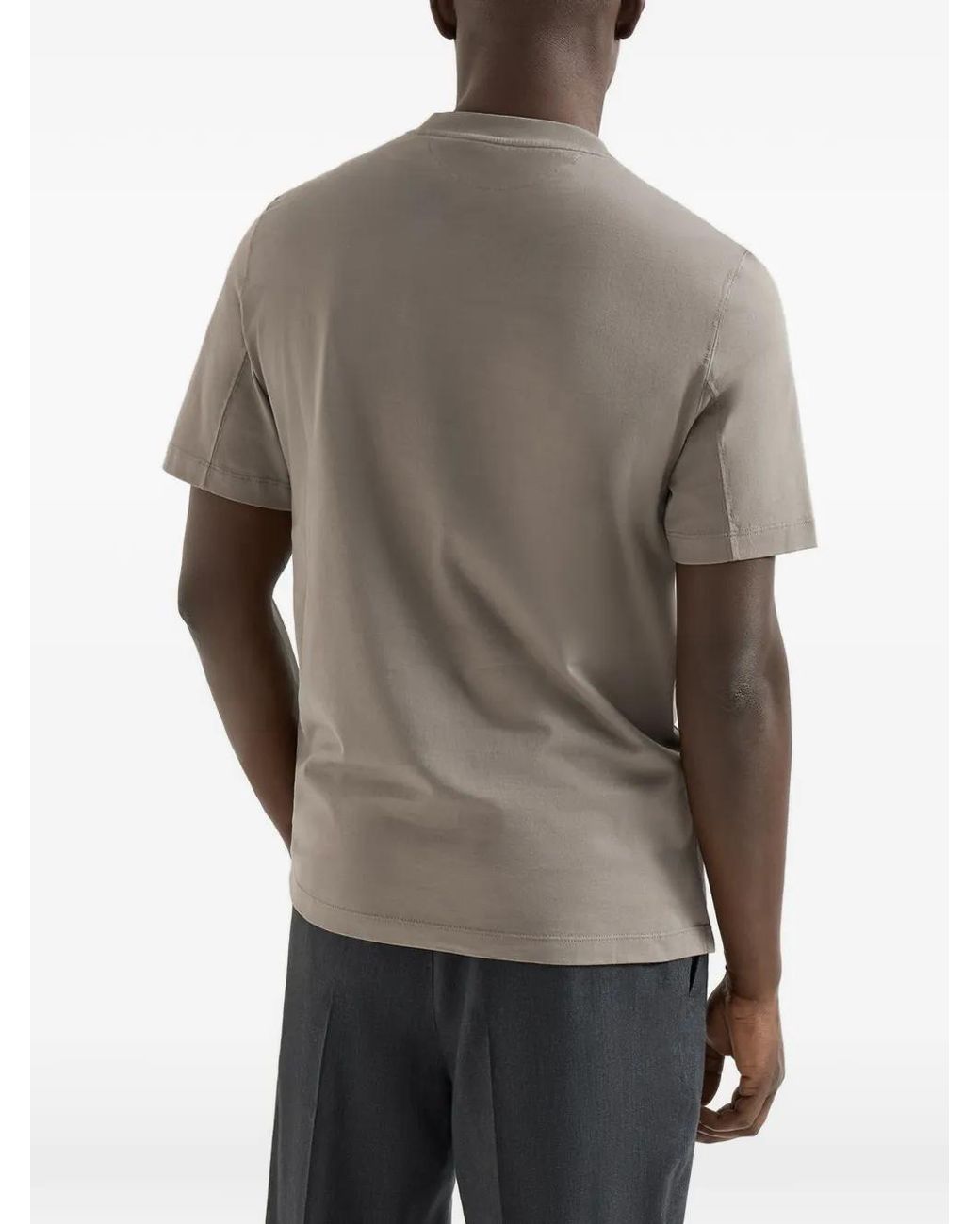 Brunello Cucinelli Gray Cotton Jersey Crew Neck T-Shirt With Logo for men