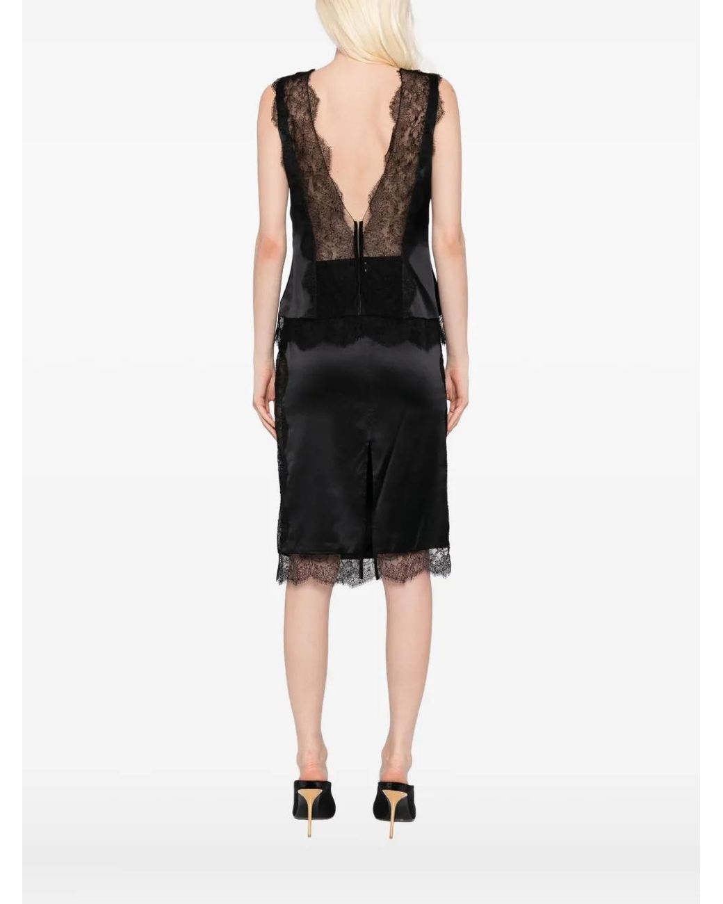 Tom Ford Black Lace-Trimmed Satin Top