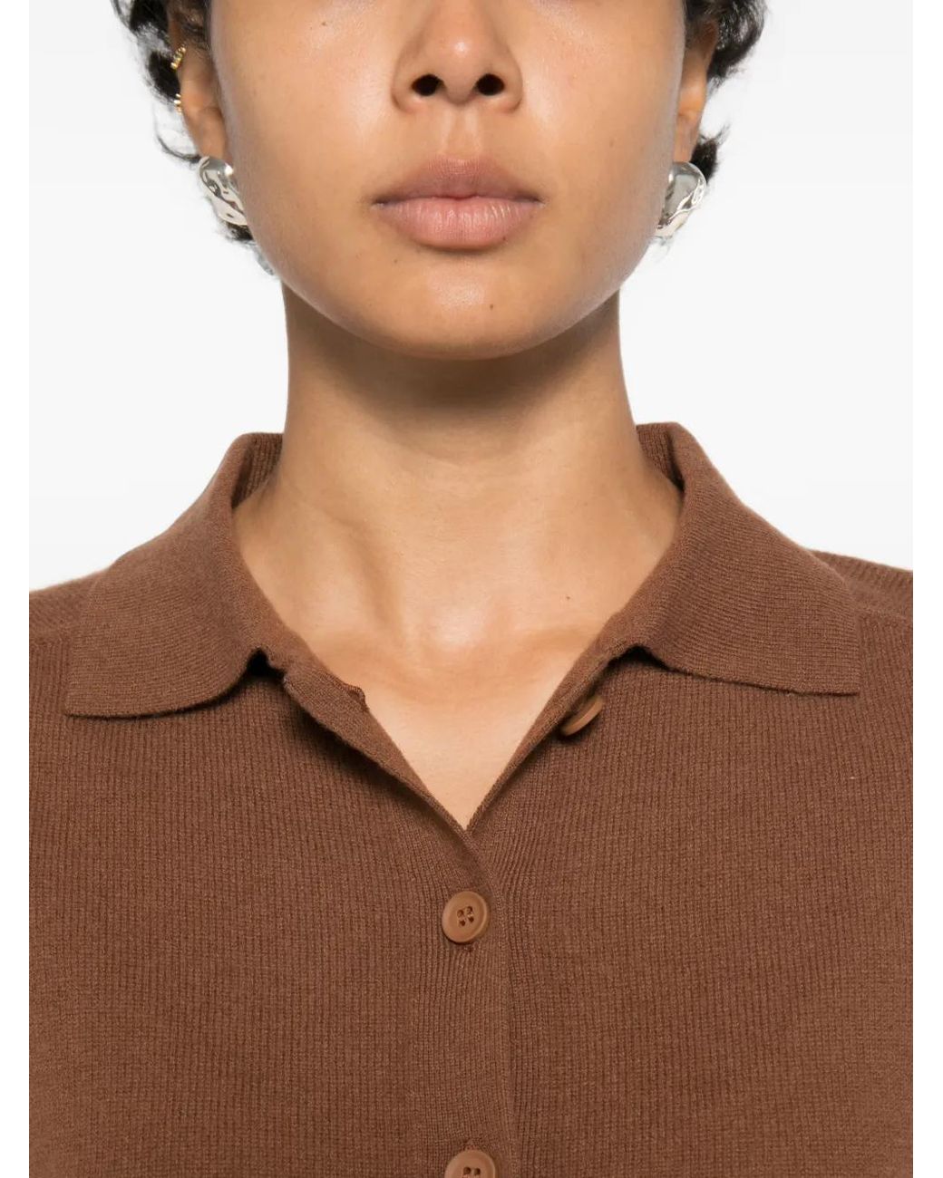 iBlues Brown Cardigan Boutonné À Col Polo