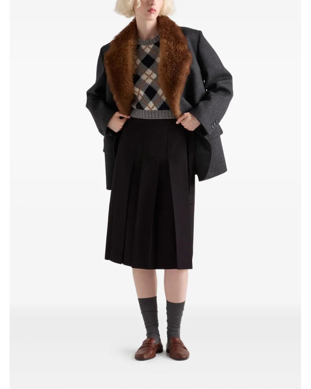 Prada Black Pleated-Panel Midi Skirt
