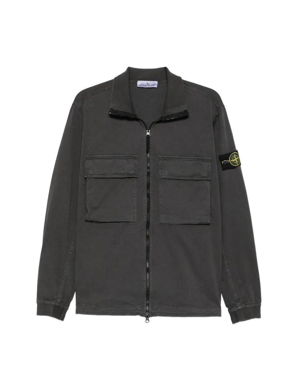 Stone Island Black Logo-Patch Zip-Up Shirt Jacket for men