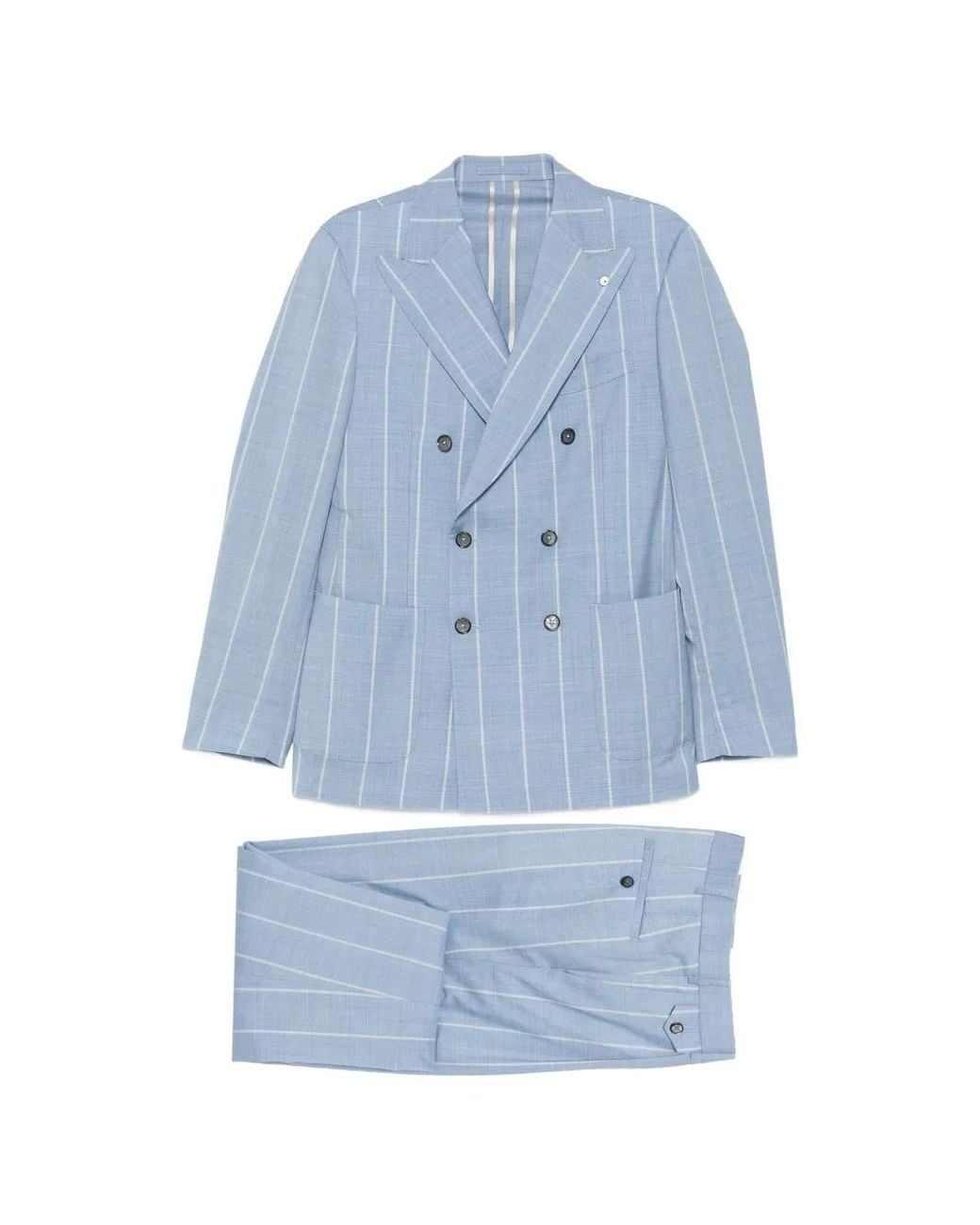 Luigi Bianchi Blue Pinstripe Double-Breasted Suit for men