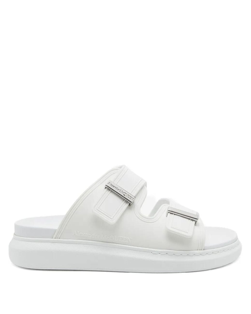 McQueen White Double-Buckle Slides for men