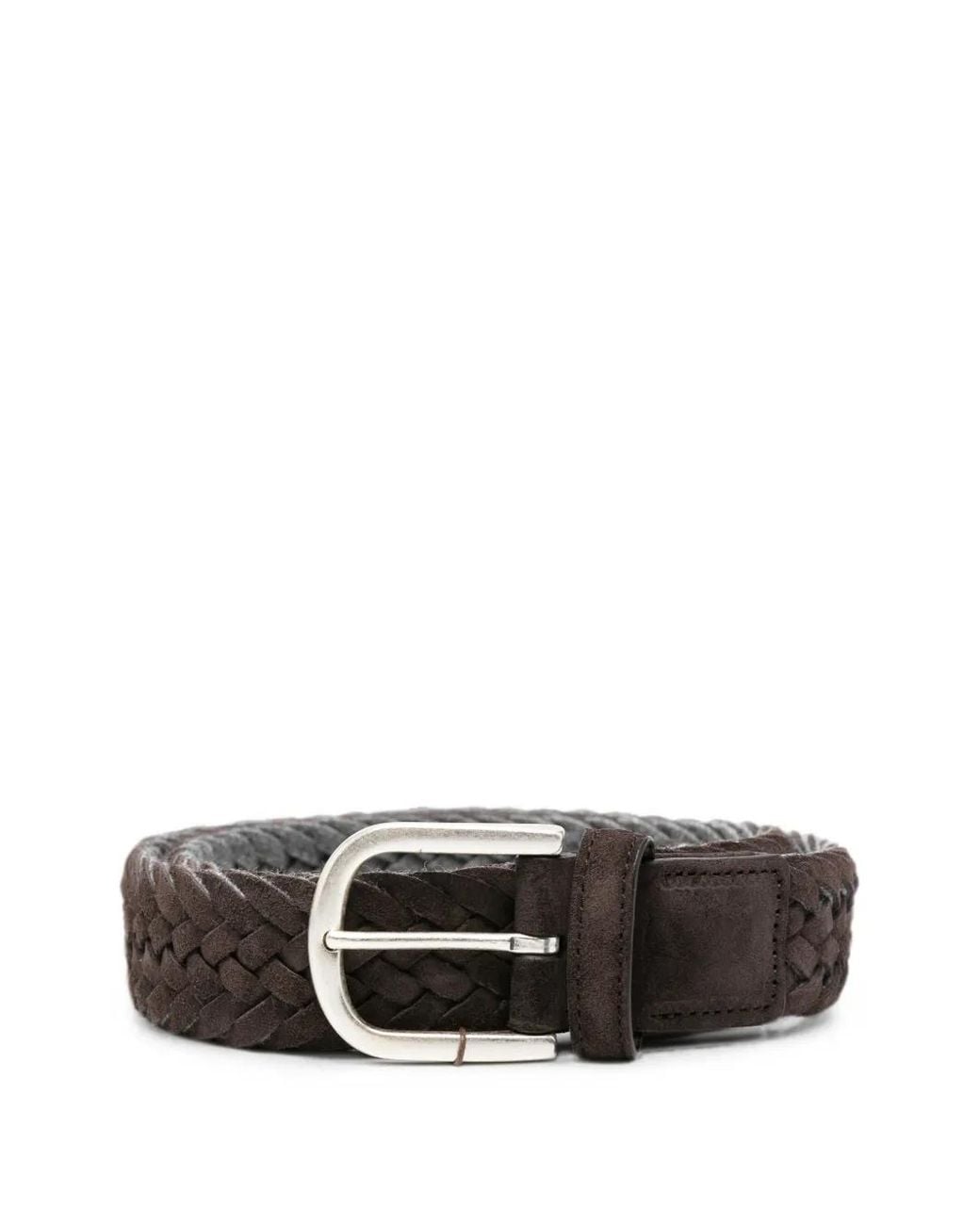 Canali Brown Ceinture À Boucle En Cuir Tissé for men