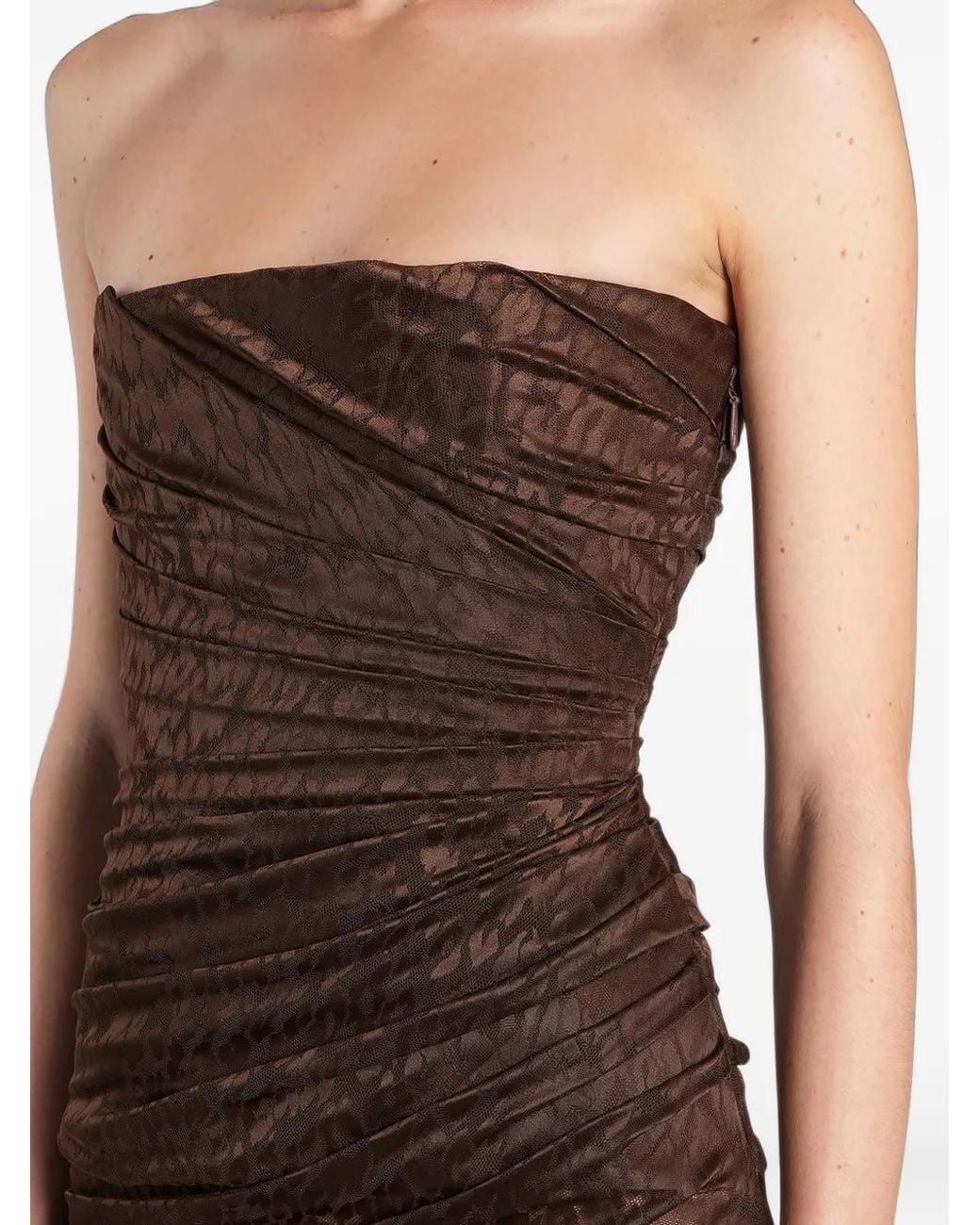 Alex Perry Brown Ruched Animal-Pattern Midi Dress