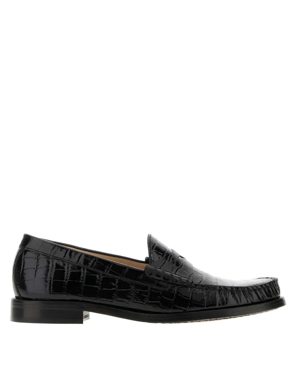Stuart Weitzman Black Lottie Crocodile-Embossed Loafers