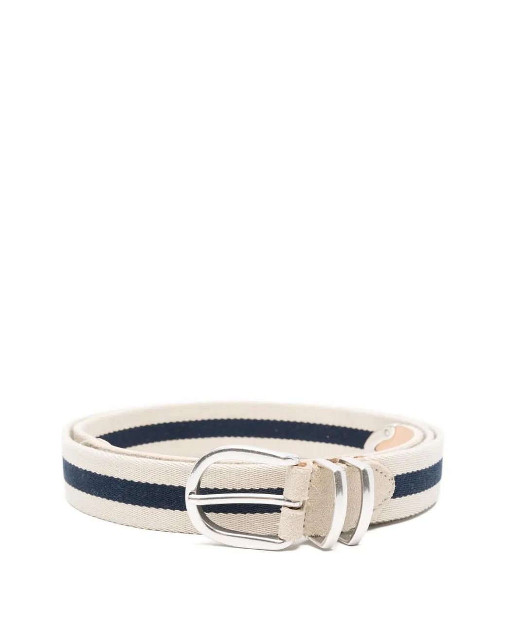 Eleventy White Striped Belt for men