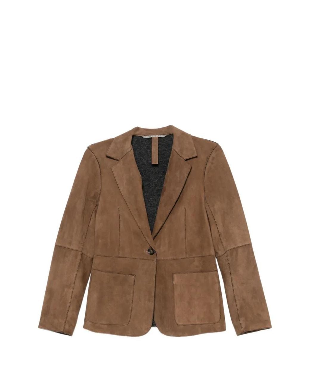 The Jackie Leathers Brown Lucilla Notched-Lapels Single-Button Jacket