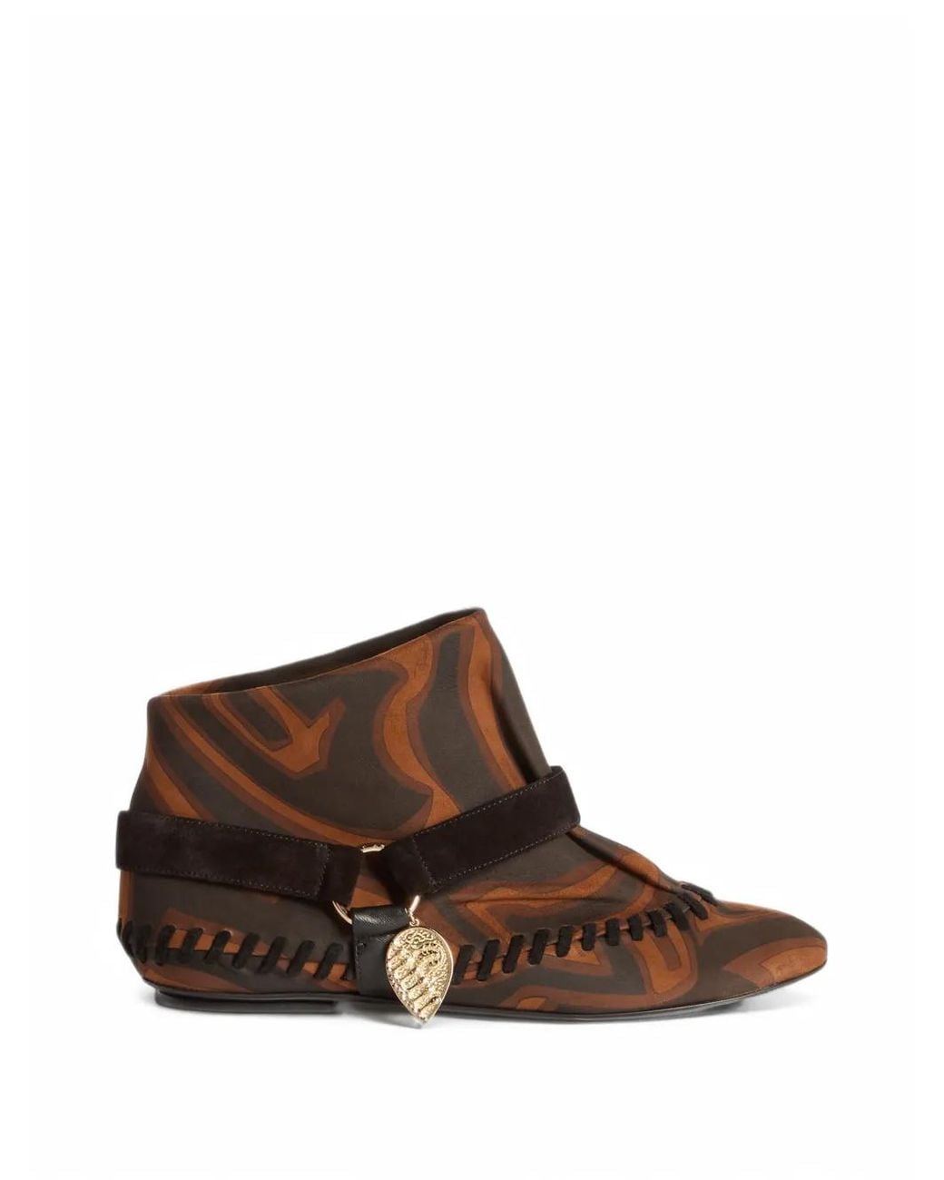 Emilio Pucci Brown Leather Labirinto Print Ankle Boots