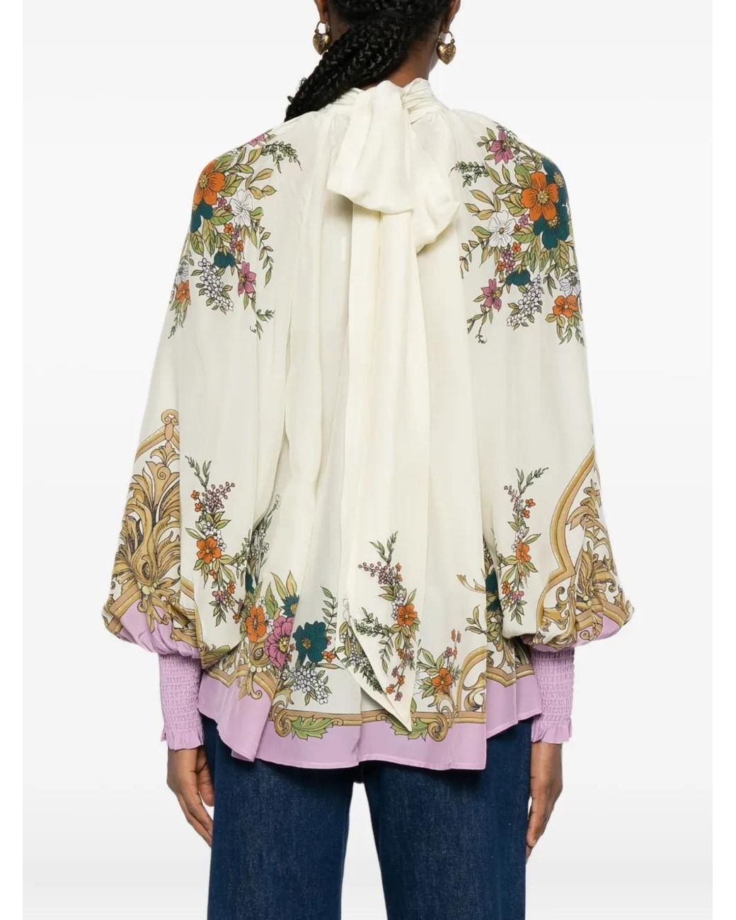 ALÉMAIS White Floral-Print High-Neck Blouse