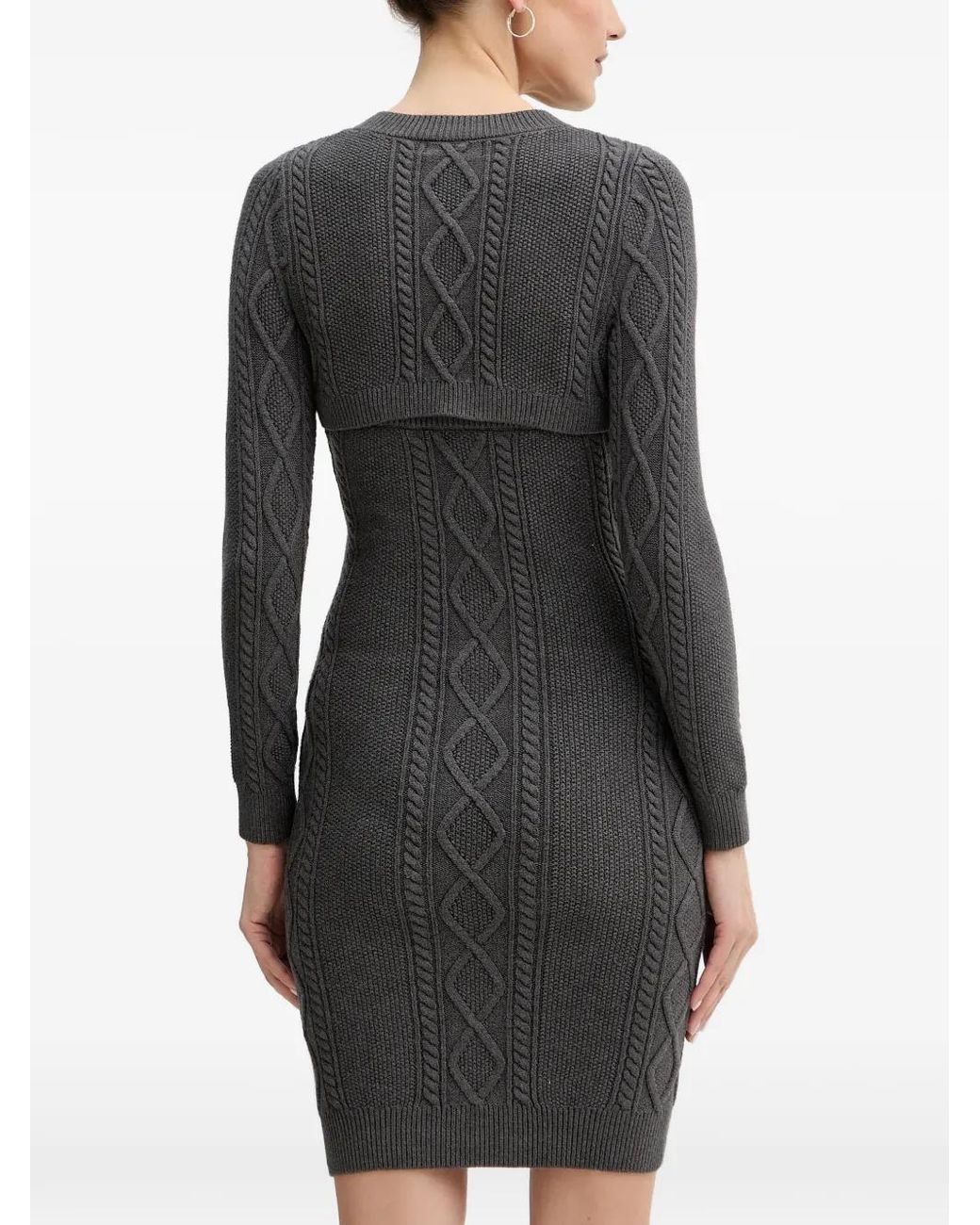 Guess Gray Cable Knit Button Mini Dress