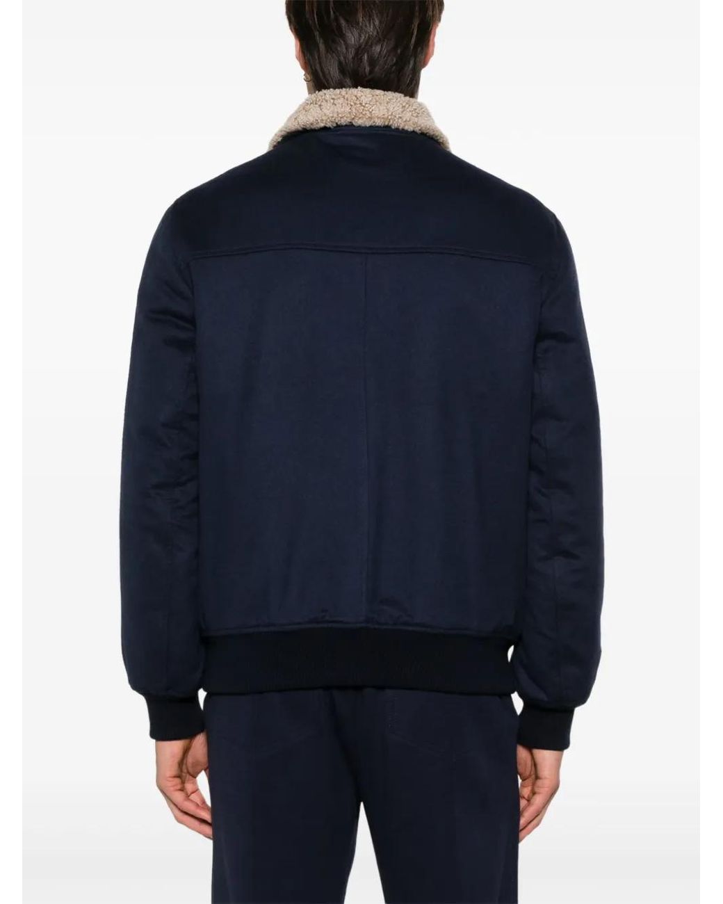 Brunello Cucinelli Blue Shearling-Collar Bomber Jacket for men