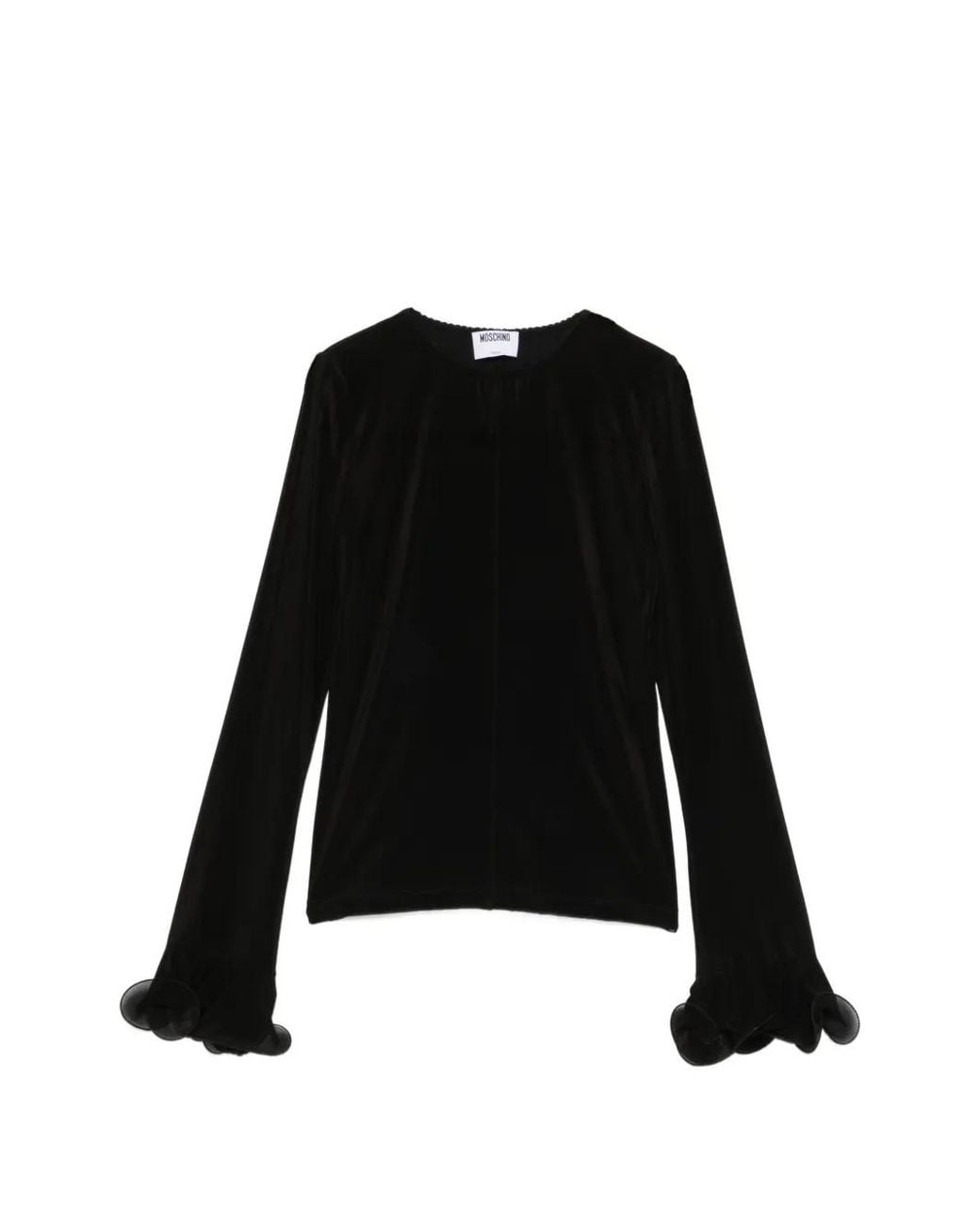 Moschino Black Crew Neck Top With Ruffled Cuffs