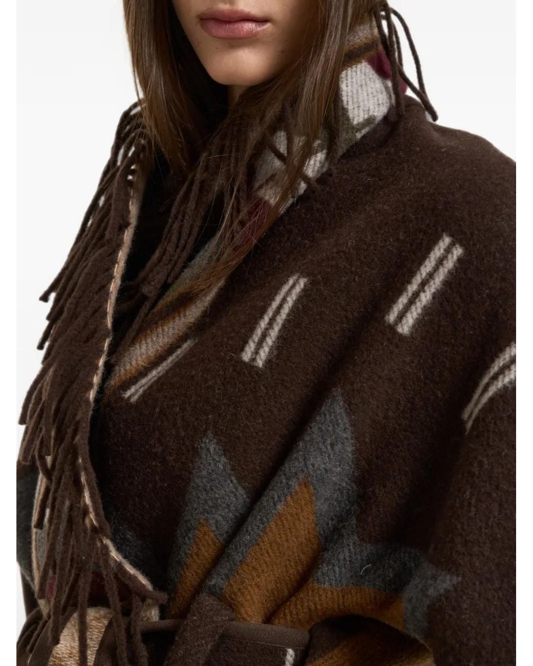 Bazar Deluxe Brown Veste Frangée À Motif Géométrique