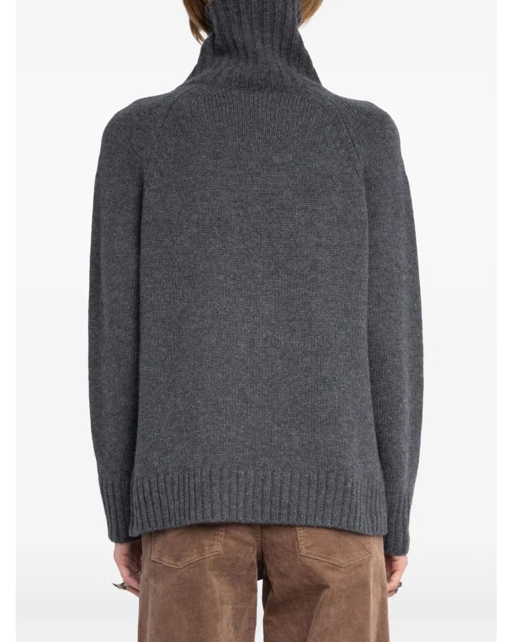Zadig & Voltaire Gray Mora High-Neck Button-Detail Sweater