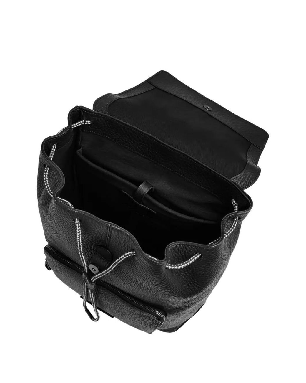 The Bridge Black Pebbled Leather Flap Backpack for men