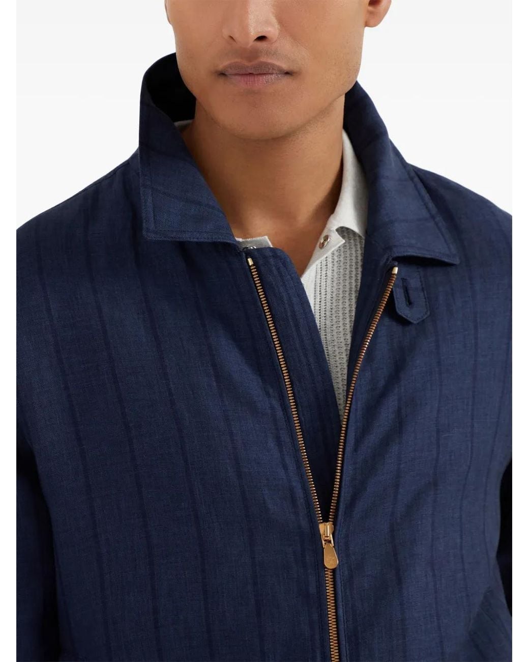 Brunello Cucinelli Blue Striped Zip-Up Jacket for men